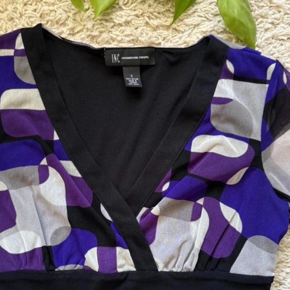 Vintage y2k Geometric Print V Neck Mesh Dress - Picture 3 of 5